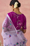 Wine Purple Brasso Organza Printed Saree