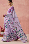 Wine Purple Brasso Organza Printed Saree