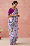 Wine Purple Brasso Organza Printed Saree