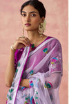 Wine Purple Brasso Organza Printed Saree