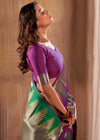 Wine Purple Woven Banarasi Silk Saree With Temple Border