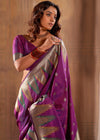 Wine Purple Woven Banarasi Silk Saree With Temple Border