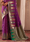 Wine Purple Woven Banarasi Silk Saree With Temple Border