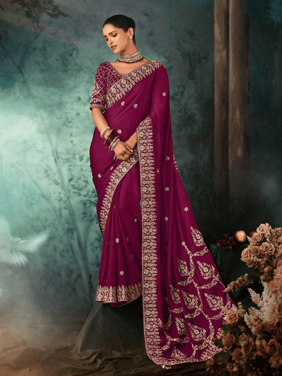 Wine Satin Silk Saree