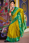 Yellow and Emerald Green Banarasi Soft Silk Saree