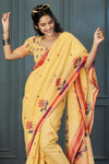 Yellow Handloom Linen Saree