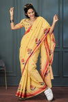 Yellow Handloom Linen Saree