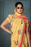 Yellow Handloom Linen Saree