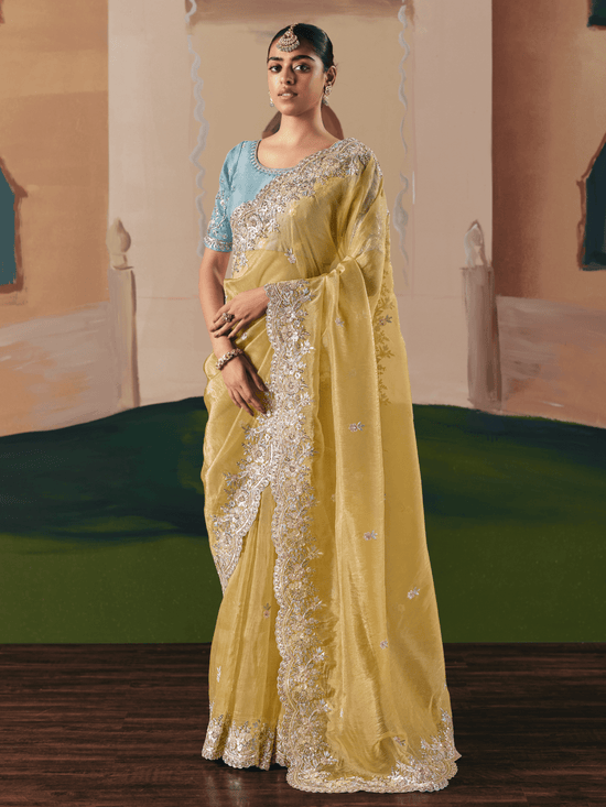 Yellow Organza Silk Saree