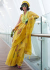 Yellow Printed Zari Woven Tissue Silk Saree