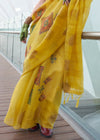 Yellow Printed Zari Woven Tissue Silk Saree