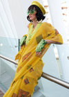 Yellow Printed Zari Woven Tissue Silk Saree