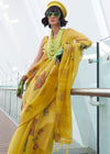 Yellow Printed Zari Woven Tissue Silk Saree