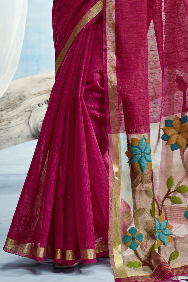 Rani Pink Paithani Cotton Silk Saree