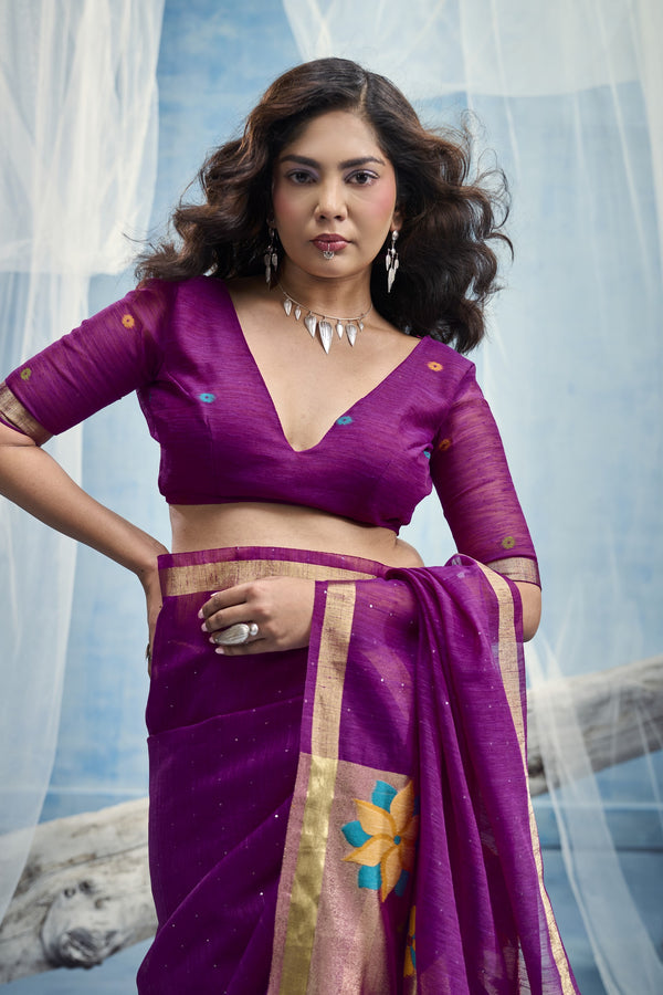 Royal Purple Paithani Cotton Silk Saree